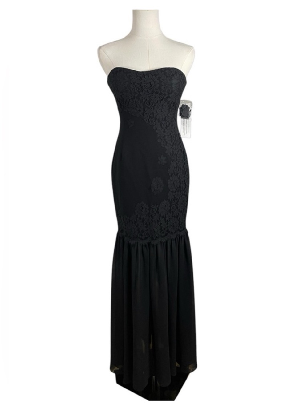 NWT Aidan Mattox Black Strapless Lace Formal Gown
